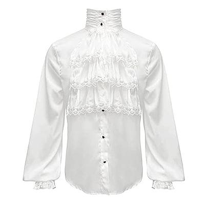 Men Gothic Shirt Top Victorian Medieval Ruffle Pirate Puff Sleeve Retro  Casual