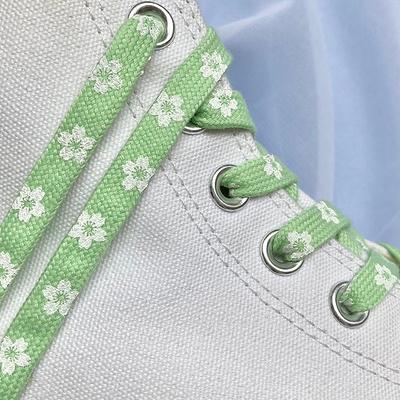 Flower Shoelaces, Green Daisy Sakura Shoelaces For Converse, Laces -