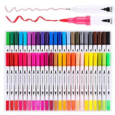 Eglyenlky Colored Markers for Adult Coloring Books Dual Tip Brush Pens with 100 Watercolor Fine Tip Markers (0.4mm) and Brush PE