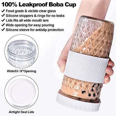 4 Pack Glass Cups with Lids and Straws, Reusable Bubble Tea Cup 24oz Boba  Cup Travel Mason Jar Cups Tumbler Glass for Soda Smoothie Iced Coffee Large  Pearl Juice 