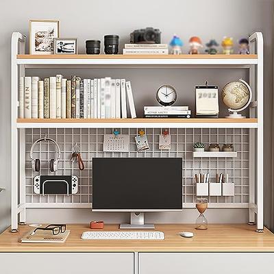 2 Tier Desktop Bookcase for Computer Desk,Adjustable Display Wood