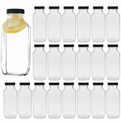 Juice Bottles - 4 Pack Wide Mouth Glass Bottles with Lids - for Juicing, Smoothies, Infused Water, Beverage Storage - 16oz, BPA Free, Stainless Steel