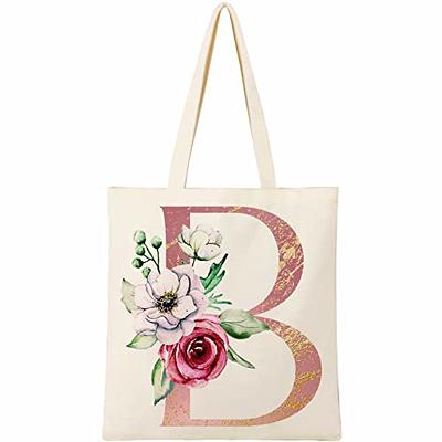 Letter B Initial Monogram Rose Pattern- Classic Floral Tote Bag