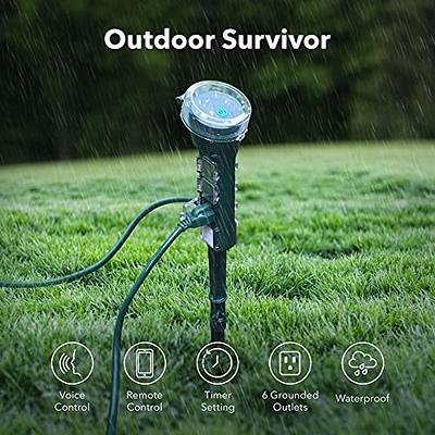 HBN Outdoor Smart Plug Waterproof W/ 6 Outlets,WiFi Power Stake Timer & 6Ft  Cord