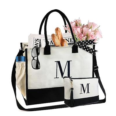 BeeGreen Mom's Gift Initial Canvas Tote Bags and Makeup Bags