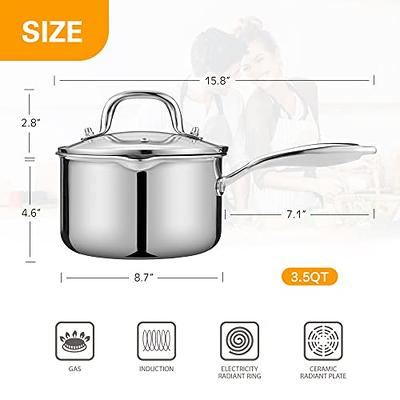 Cyrosa 2 Quart Saucepan with Lid, Stainless Steel Sauce Pot with Strainer  Lid, Two Side Spouts for Easy Pour with Ergonomic Handle, Dishwasher Safe