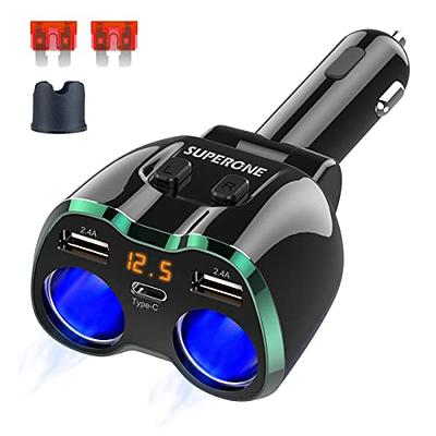 4 IN 1 USB C Car Charger, SUPERONE 2 Socket Cigarette Lighter