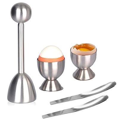 Egg Cracker Topper Set for Soft Hard Boiled Eggs Shell Removal Includes 1  Egg Cutter 4 Ceramic Egg Cups and 4 Spoons