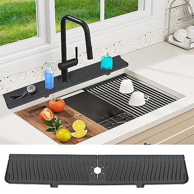 30 Inch Sink Faucet Mat, Kitchen Sink Splash Guard, Faucet Splash Guard,  Sink Sponge Holder Soap Tray, Longer Silicone Sink Mat, Faucet Handle Drip  Catcher Tray for Kitchen, Bathroom, Farmhouse(Black) - Yahoo