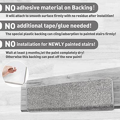 Tape Free Bullnose Carpet Stair Treads | Stairs with Carpet Treads | Stair Step Rug | Carpet for Stairs | Stair Treads Indoor Set of 14 Light Grey