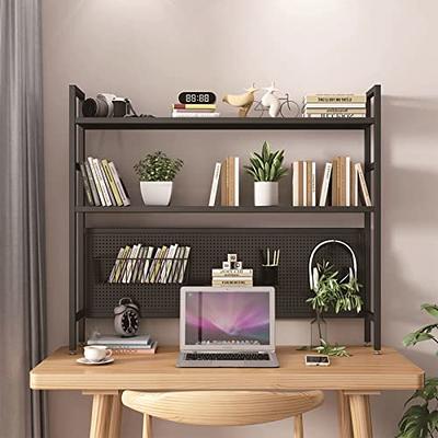 2-Tier Wrought Iron Desktop Bookshelf - Industrial Computer Desk