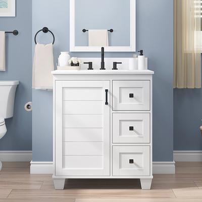 allen + roth Ronald 72-in Almond Toffee Undermount Double Sink Bathroom  Vanity with White Engineered Stone Top in Brown