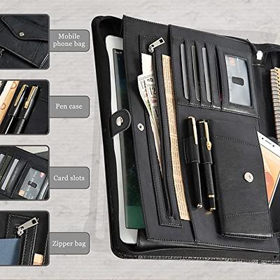 Calfinder Leather Portfolio Organizer for Men, Vegan Leather Resume  Zippered Portfolio with A4 Notepad Holder, Padfolio Folder with Handle for  13.3 iPad/MacBook, with Pocket/Card Slot, Black - Yahoo Shopping