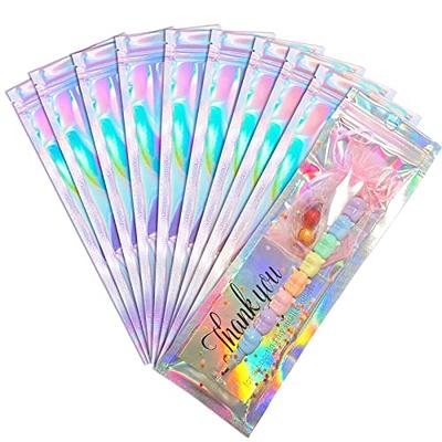 100 PCS Mylar Holographic Bags Packaging Bags, Glossy Resealable Smell  Proof Foil Pouch Bags for Food Storage and Candy,Jewelry,Sample,Party Favor
