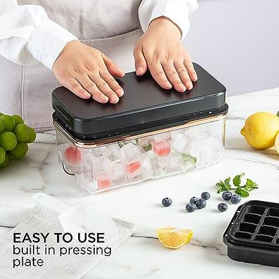 Yoove Ice Cube Tray with Lid and Bin- Silicone Ice Tray for Freezer | Comes with Ice Container, Scoop and Cover | Good Size Ice Bucket (Black)