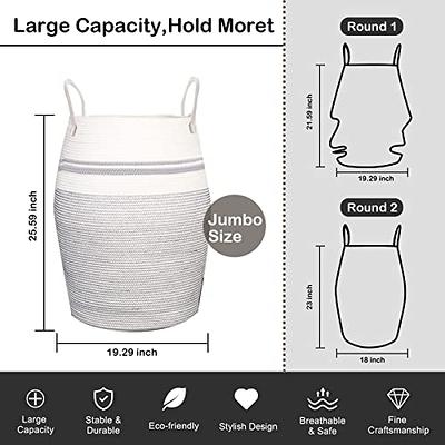 OIAHOMY Laundry Hamper-Laundry Basket,Tall Cotton Storage Basket with  Handles,Decorative Blanket Basket for Living room,Collapsible Large Basket  for