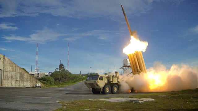 FILE PHOTO - A Terminal High Altitude Area Defense (THAAD) interceptor is launched during a successful intercept test, in this undated handout photo provided by the U.S. Department of Defense, Missile Defense Agency. U.S. Department of Defense, Missile Defense Agency/Handout via Reuters/File Photo 