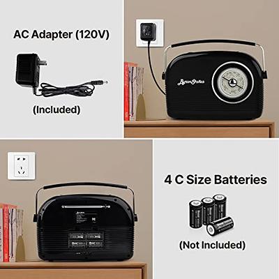 Portable AM/FM Radio with Bluetooth, Battery Operated Transistor Analog  Radio or AC Powered with Best Reception, Big and Precise Tuning Knob Large