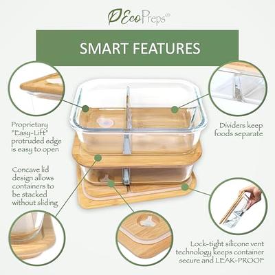 3-Pack] 2 Compartment Bento Box Leak Proof Glass Container - Free