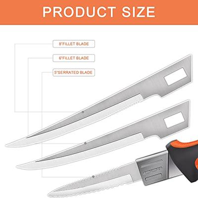 SYDZK Fishing Knife,Fishing Filet & Bait Knives, Interchangeable Blade Fillet  Knife set,Includes 6, 8 Rounded Blades With 5 Serrations, Sharpener and  Blade Nylon Storage Bag - Yahoo Shopping