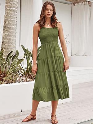 Women's Summer Maxi Dress Casual Boho Sleeveless Spaghetti Strap Smocked  Tiered Long Beach Sun Dresses 