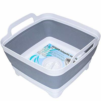 FOSJGO 2.4 Gal(9L) Collapsible Dish Basin with Drain Plug,Space Saving  Multiuse Foldable Sink Tub,Dishpan,Kitchen Sink for Camping,Plastic