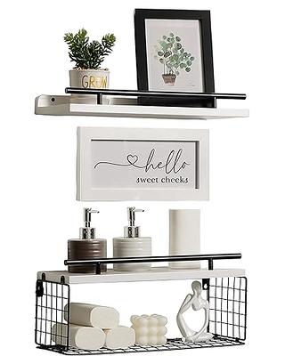 Hoiicco Bathroom Shelves with Wire Storage Basket, Floating