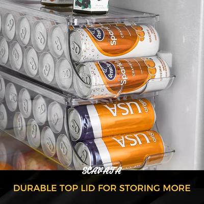 SCAVATA Soda Can Organizer for Refrigerator, 2 Pack Stackable Can Holder  Dispenser with Lid Canned Food Pop Cans Container for Fridge Rack Freezer