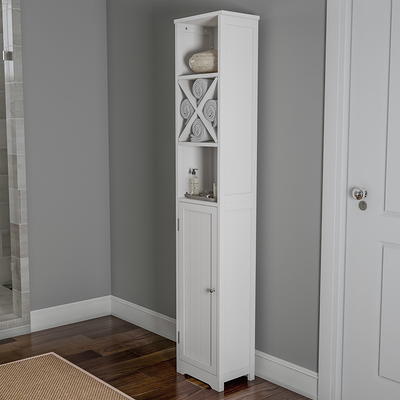 Gymax 24 in. W Bathroom Floor Linen Cabinet Wooden Storage
