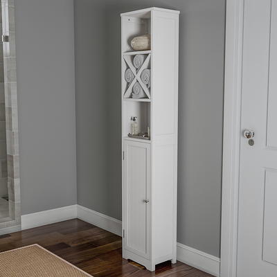 Spirich Home Tall Narrow Storage Cabinet, Bathroom Floor Slim Cabinet with  Glass Doors, Freestanding Linen Tower, White