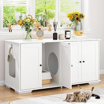 DINZI LVJ Litter Box Enclosure, Cat Litter House with Louvered Doors,  Entrance Can Be on Left or Right Side, Spacious Hidden Washroom for Most of