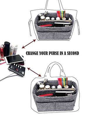LEXSION Felt Purse Bag Organizer Insert with Zipper Bag Tote Shaper Fit Speedy Neverful PM mm 1-Beige Medium