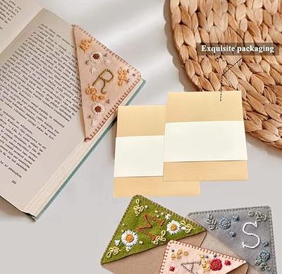 Personalized Hand Embroidered Corner Bookmark 26 Letters Felt Triangle  Corner Page Bookmark Handmade Stitched Book Marker Cute Flower Bookmarks  For Bo