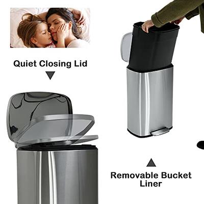 13 Gallon Trash Can, Brushed Stainless Steel Kitchen Trash Can with  Soft-close Lid, Fingerprint-resistant Kitchen Garbage Can with Foot Pedal  and