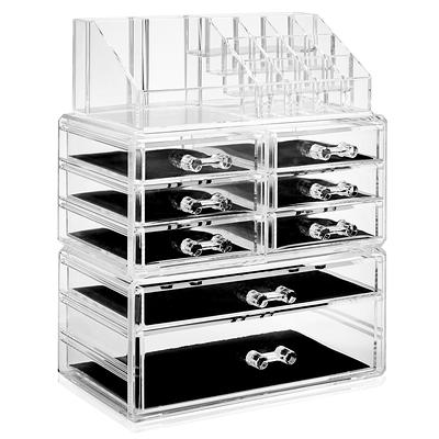 Casafield Acrylic Cosmetic Makeup Organizer & Jewelry Storage Display Case  - Large 16 Slot, 2 Box & 10 Drawer Set - Clear