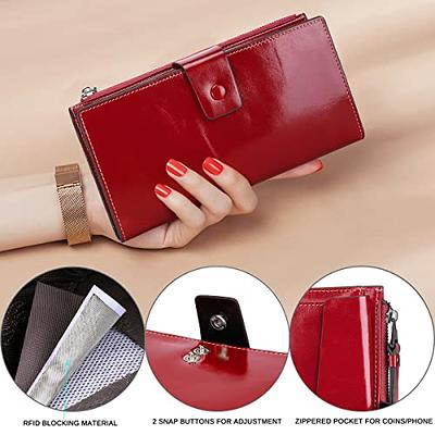 Leather Wallets For Women, Ladies Clutch Wallet With Coin Purse Pocket And  ID Window RFID Blocking