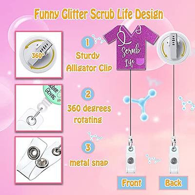 ANDGING Scrub Life Nurse Badge Reel Glitter Purple Badge Reels Retractable  for Nurses Funny Badge RN