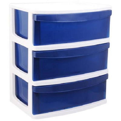 Mainstays 3 Drawer Wide Diamond Plastic Storage Cart, Cove Blue