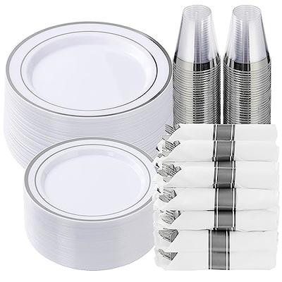 350 Piece Silver Plastic Dinnerware Set for 50 Guests, Fancy Disposable  Plates for Party, Include: 50 Dinner Plates, 50 Dessert Plates, 50 Pre  Rolled Napkins with Silver Silverware, 50 Cups - Yahoo Shopping