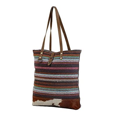 Upcycled Canvas Leather Trim Multicolor Crossbody Boho Style Shoulder Tote  Bag