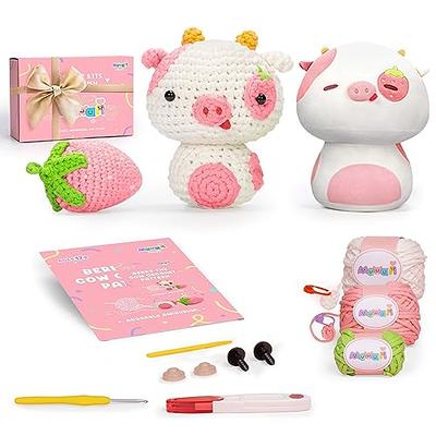  Mewaii Crochet Kit for Beginners, Complete DIY Kit Animals with  40%+ Pre-Started Tape Yarn Step-by-Step Video Tutorials for Adults Kids  (Strawberry Cow)