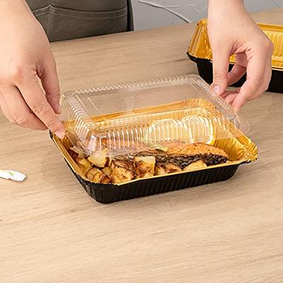 Restaurantware Foil Lux 41 Ounce Foil Pans, 200 Recyclable Aluminum Take Out Containers - Heavy Duty, Rectangle, Black & Gold Aluminum Foil to Go