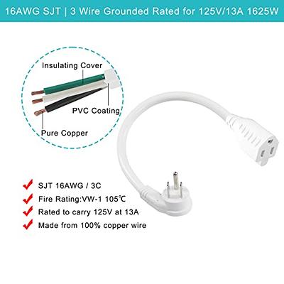 ozon minimum Fjerde 1 Pack] 8inch Short Power Extension Cord with Flat Plug- White Low Profile  Flat Plug Short 3Prong Grounded Indoor Extension Cord,1625W 16AWG AC Small  Home Appliance Extension Cord with Flat Head -