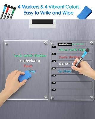 Acrylic Weekly Menu Board for Kitchen - Dry Erase Board for Fridge - Menu Planner for Fridge - Magnetic Weekly Planner - Meal Planning Board 