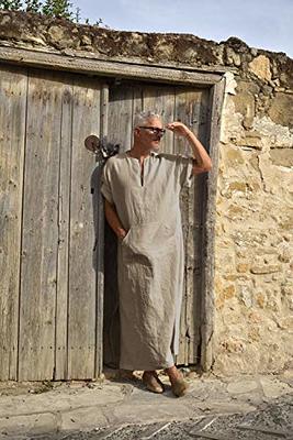 COOFANDY Men's V-Neck Linen Robe Short Sleeve Kaftan Thobe Long Gown Casual  Shirt for Beach, Summer (Khaki, Large) - Yahoo Shopping