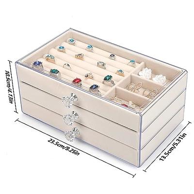 Tookeen Acrylic Jewelry Organizer Makeup Cosmetic Storage Organizer box  Clear Jewelry Case with 3 Drawers Adjustable Jewelry Box Velvet Trays grid  size (Beige) - Yahoo Shopping