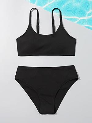 OYOANGLE Girls' Two Piece Swimsuit High Waist Bikini Set Solid Swimwear  Bathing Suit Black 150 - Yahoo Shopping