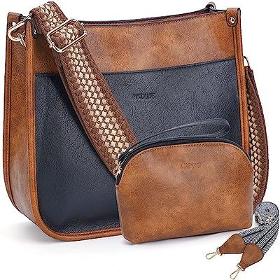 HKCLUF Crossbody Bags for Women Trendy Vegan Leather Hobo Handbags with 2pcs Adjustable Guitar Strap Shoulder Bucket Bags