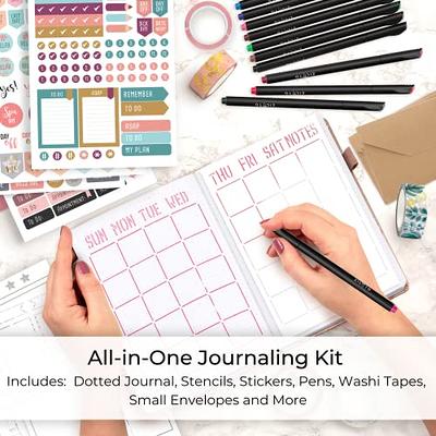 Bullet Dotted Journal Kit Hardcover Planner Notebook 120GSM A5 Bullet  Dotted Journaling with 196 Numbered Pages, 24 Fineliner Pens, Stickers,  Bullet