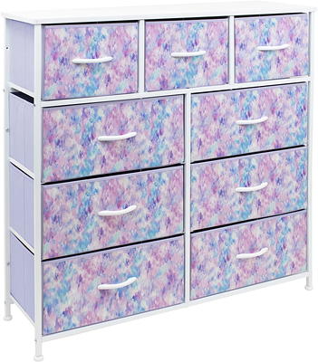 Sorbus Large 9 Drawer Dresser for Kids Bedroom, Tie-Dye Colors